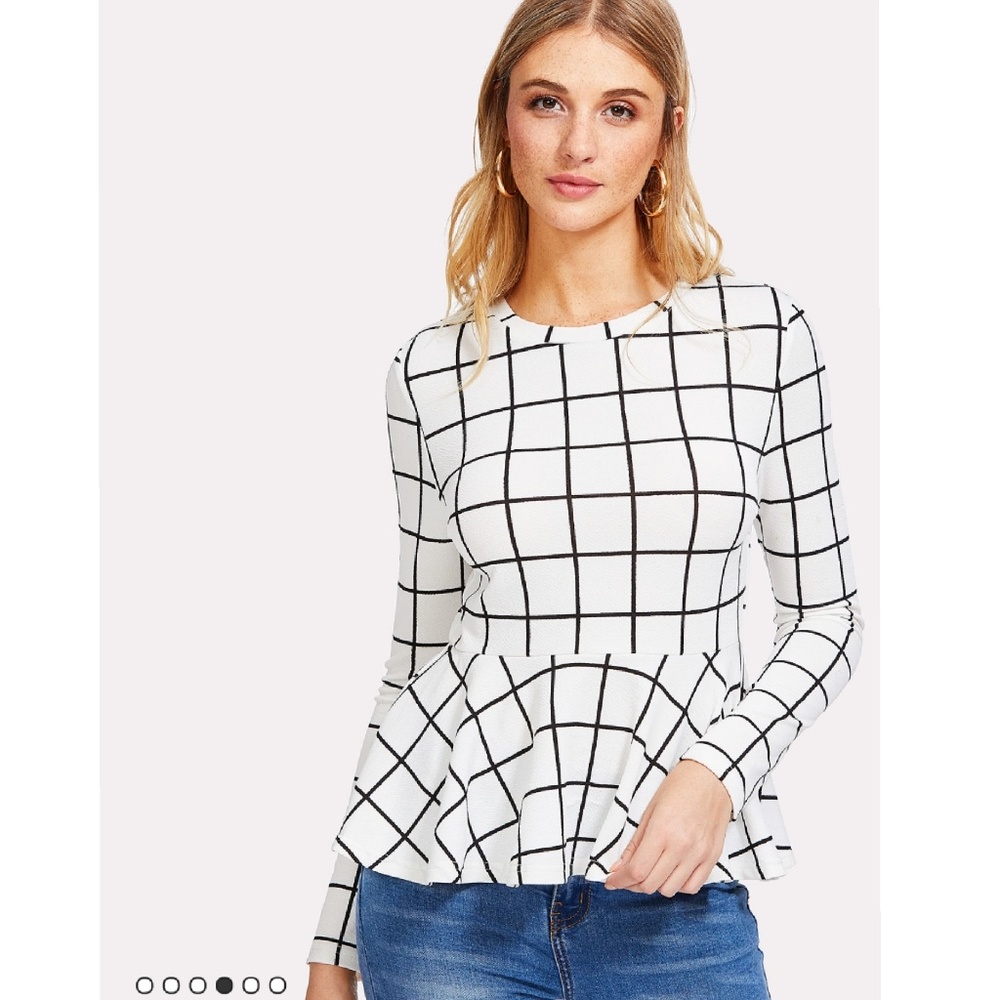 NWOT Shein Grid Print Peplum Top